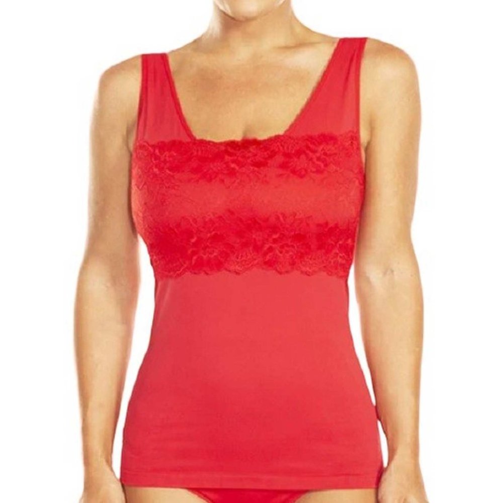 Rhonda Shear Lace Overlay Tank w/Shelf Bra X LARGE